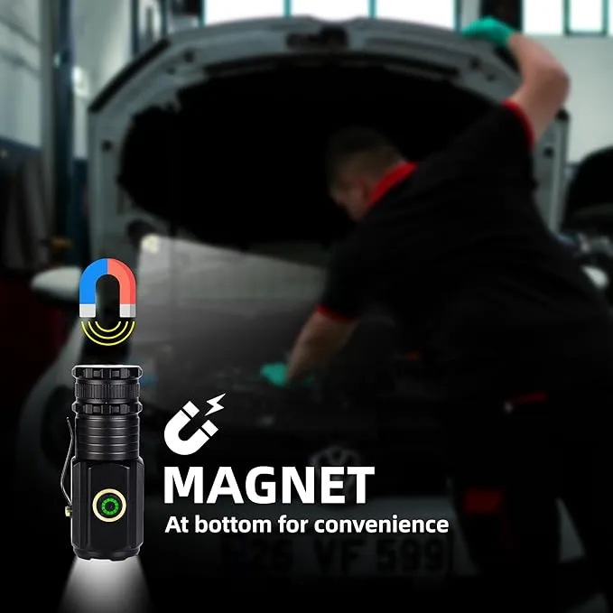 Magnetic Flashlight Rechargeable 1000 Lumens Portable Mini Pocket Flashlight with Clip, USB C Rechargeable, 5 Lighting Modes for Everyday Carry Camping Hiking, IP65 Waterproof