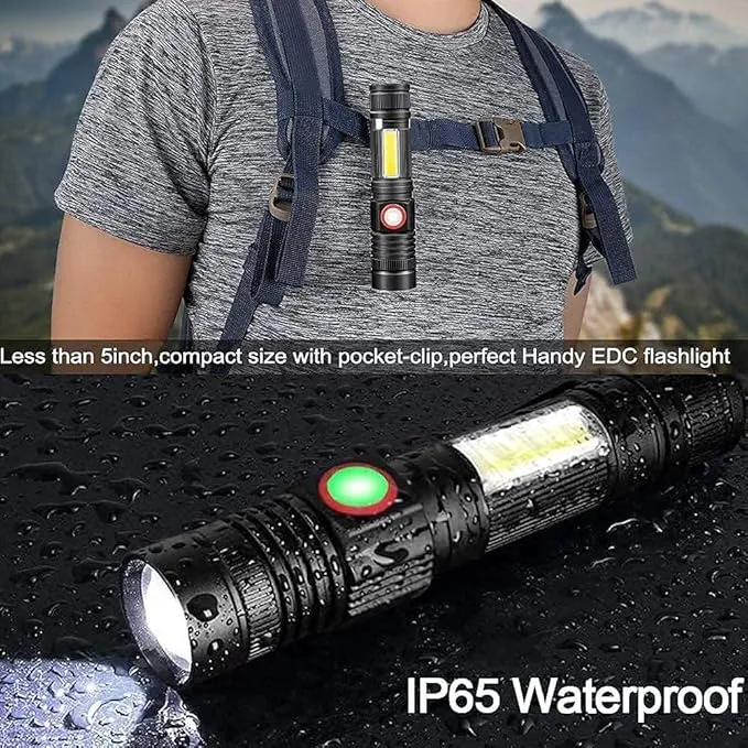 Magnetic Flashlight USB Rechargeable, Work Flash Light 2000Lumens, Super Bright LED Flash Light with COB, Zoomable IP65 Water-Resistant Tactical Flashlights Camping