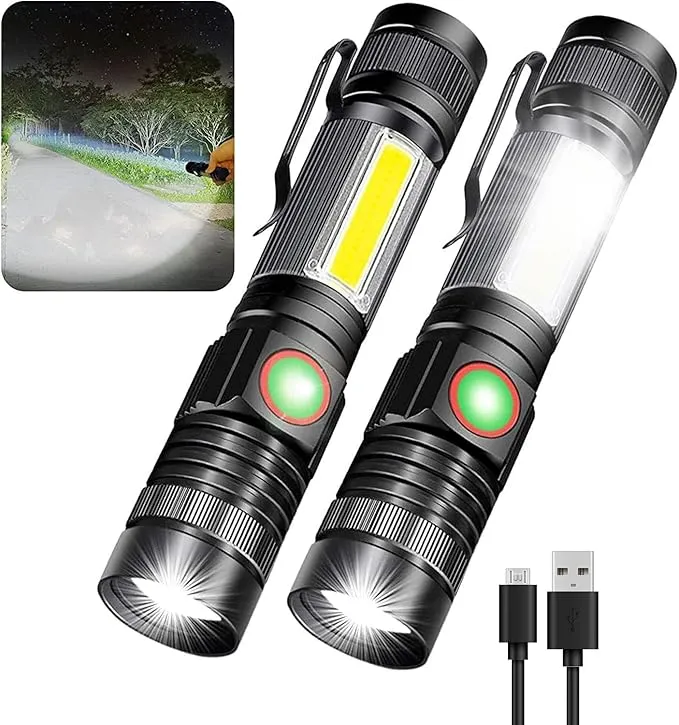 Magnetic Flashlight USB Rechargeable, Work Flash Light 2000Lumens, Super Bright LED Flash Light with COB, Zoomable IP65 Water-Resistant Tactical Flashlights Camping