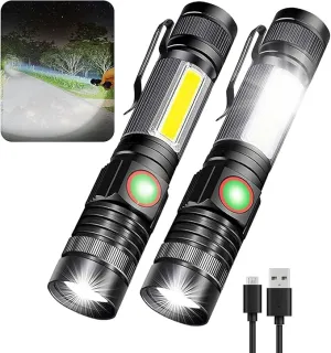 Magnetic Flashlight USB Rechargeable, Work Flash Light 2000Lumens, Super Bright LED Flash Light with COB, Zoomable IP65 Water-Resistant Tactical Flashlights Camping