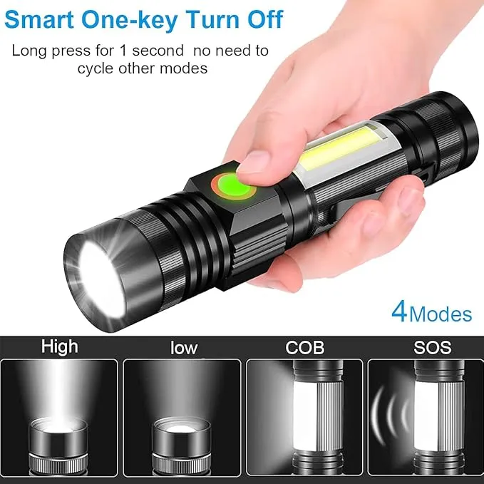 Magnetic Flashlight USB Rechargeable, Work Flash Light 2000Lumens, Super Bright LED Flash Light with COB, Zoomable IP65 Water-Resistant Tactical Flashlights Camping