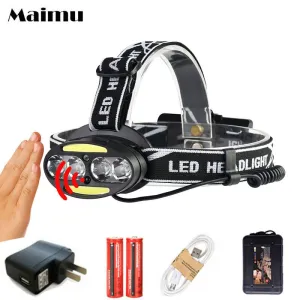 Maimu 9000lm T6 Led Sensor Motion Sensing Headlamp zoom Waterproof Headlight Head Light Lamp Flashlight Torch  18650 battery D21