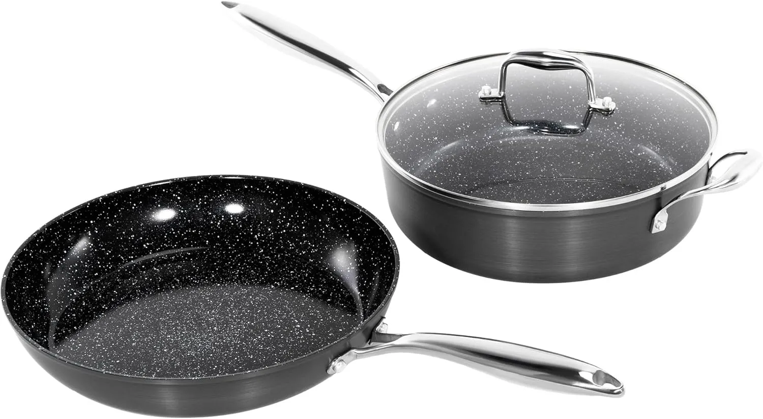 MAISON ARTS Hard Anodized Nonstick Frying Pans Set 3 Piece, 11" Skillet with Lid and 12" Fry Pan, Healthy Ceramic Coating with Stainless Steel Handle, Induction Compatible