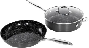 MAISON ARTS Hard Anodized Nonstick Frying Pans Set 3 Piece, 11" Skillet with Lid and 12" Fry Pan, Healthy Ceramic Coating with Stainless Steel Handle, Induction Compatible