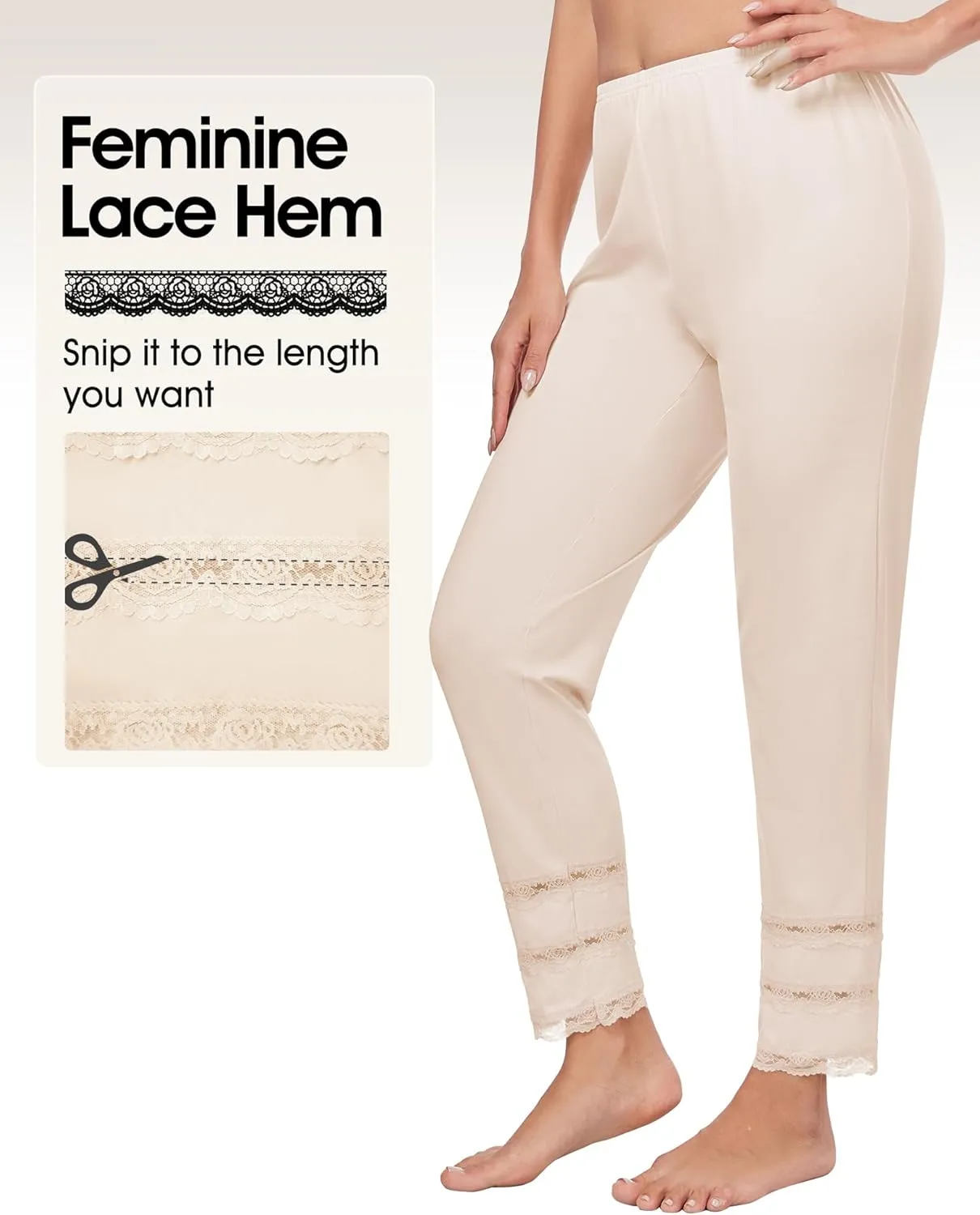 MANCYFIT Long Pettipants for Women Bottoms Culotte Bloomers Lace Snip-it Pantaloons
