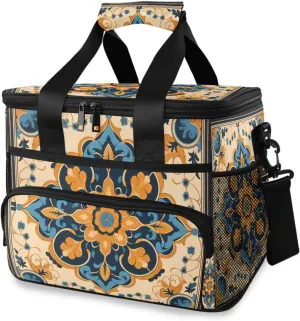 Mandala Flower Aztec Boho Orange Cooler Bag Insulated Cooler Soft Sided Cooler 24 Can Portable Picnic Bag Large Leakproof Lunch Bag Box for Beach Grocery Camping Travel Car Men Women