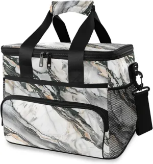 Marble White Gray Marble Cooler Bag Insulated Cooler Soft Sided Cooler 24 Can Portable Picnic Bag Large Leakproof Lunch Bag Box for Beach Grocery Camping Travel Car Men Women