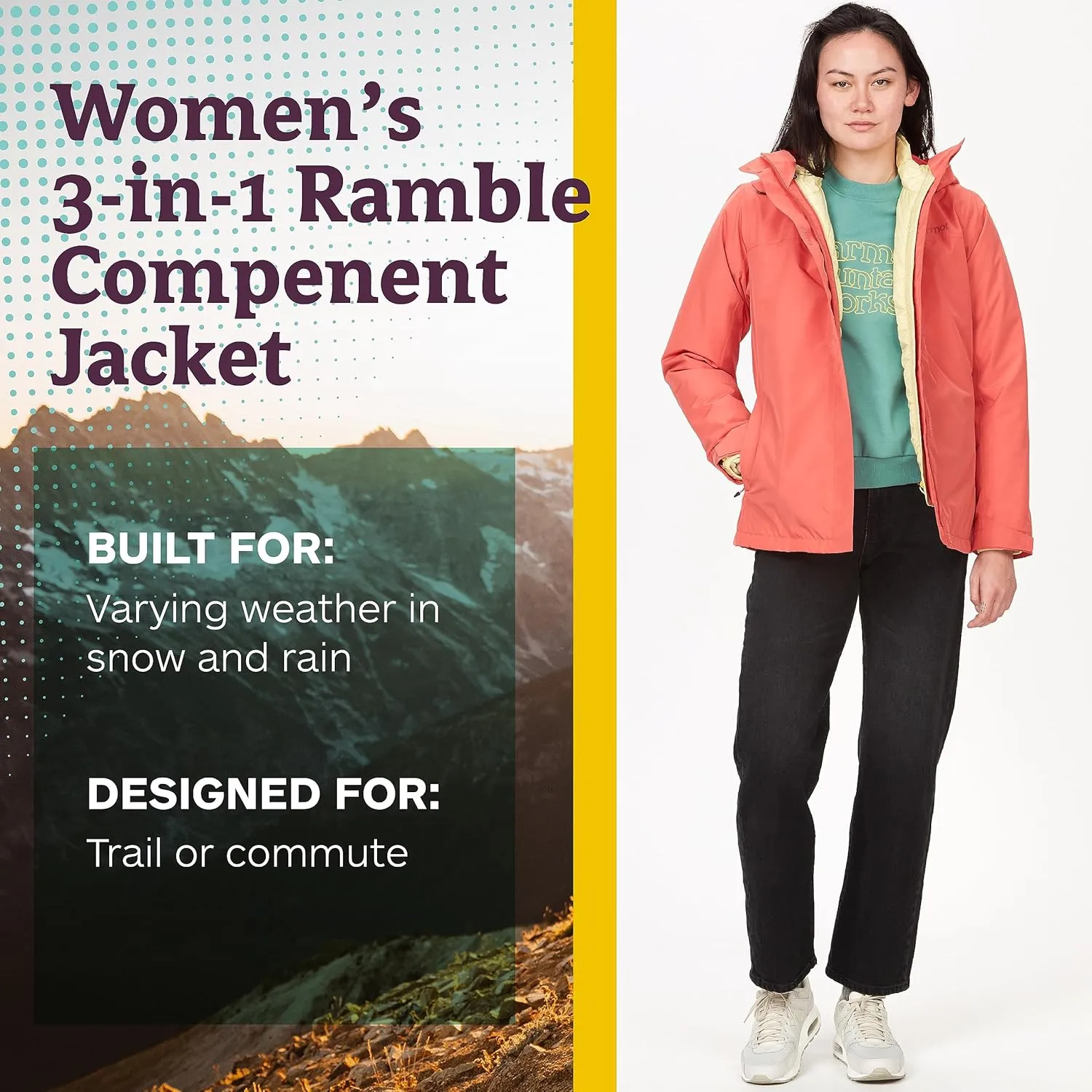 Marmot Women's Ramble 3-in-1 Component Jacket - Recycled Waterproof Shell with Hood and Removable Insulated Thermal R Liner