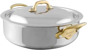 Mauviel M'Cook B 5-Ply Polished Stainless Steel Rondeau/Braiser Pan With Lid, And Brass Handles, 3.2-qt, Made In France