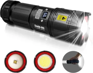 MAXME100® Upgraded Dual Head Long Throw Digital Flashlight - High Lumens, Rechargeable, 9 Modes