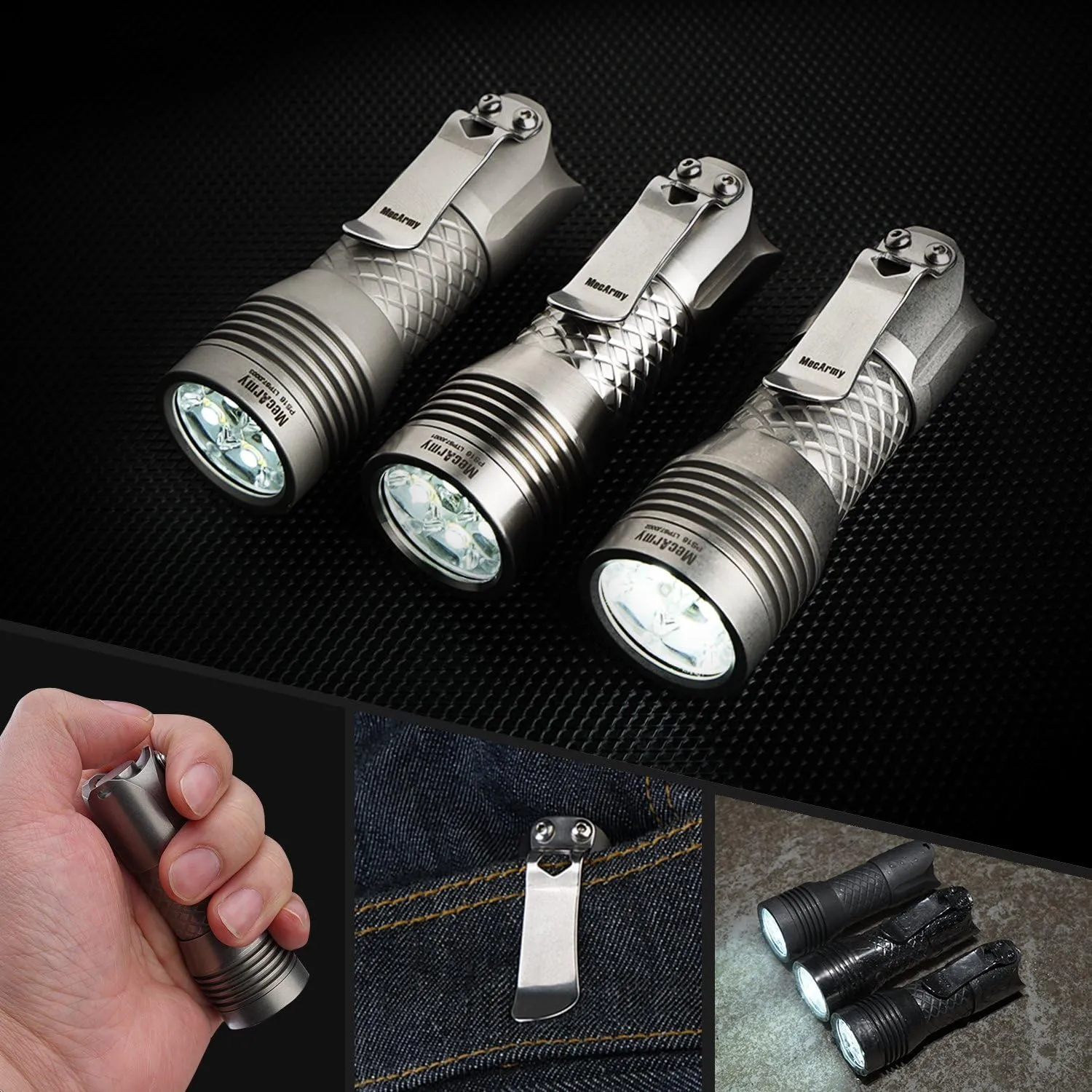 MecArmy PS16 Stainless Steel Ultra Bright Flashlight, 2000 Lumens with 4 XP-G2 LEDs Super Long Lasting USB Rechargeable Handheld EDC Compact Flashlight for Everyday Carry (Stonewashed)