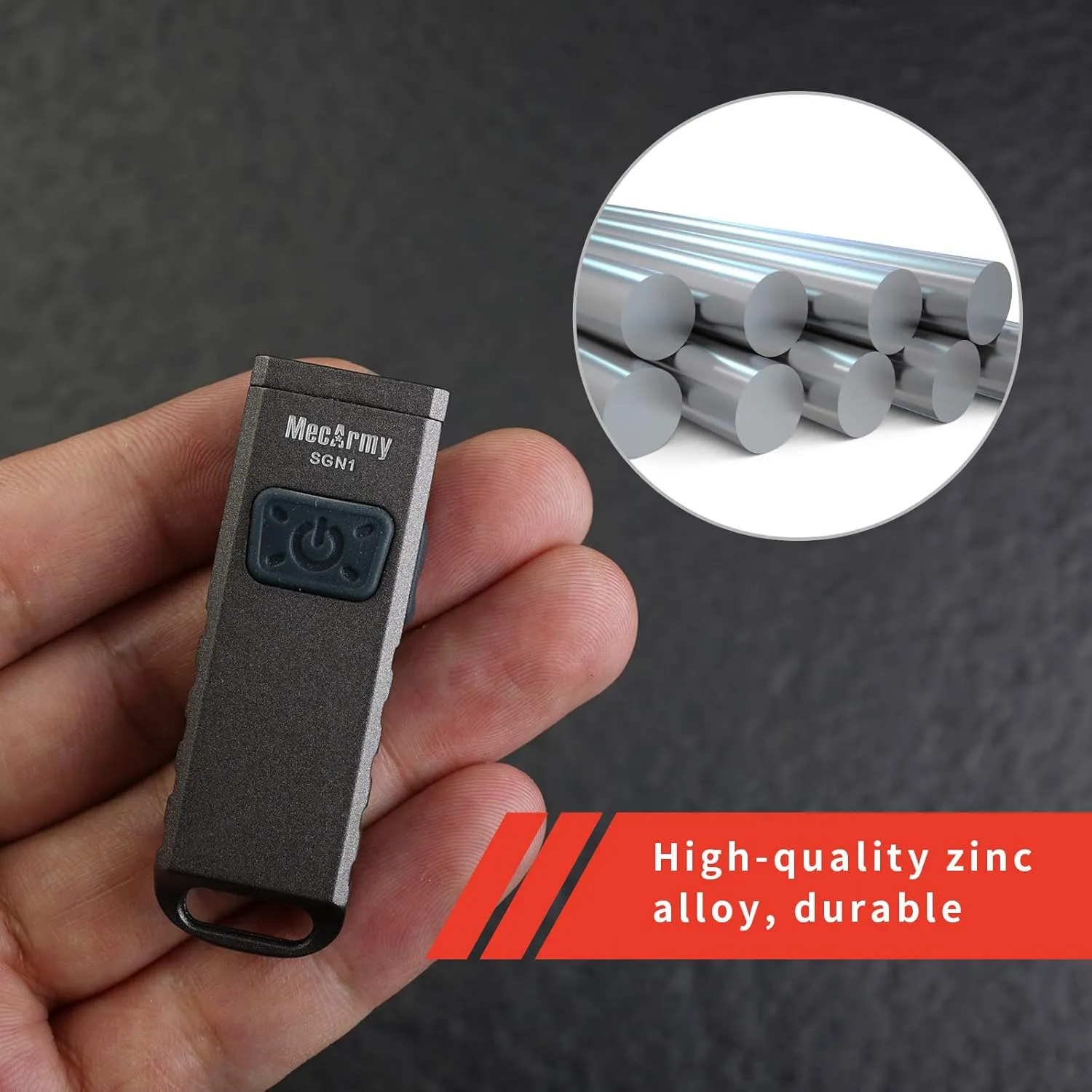 MecArmy SGN1 Mini USB Rechargeable Keychain EDC Flahlight, XP-G2 S5 LED with 530 Lumens, Four Lighting Modes Plus One Strobe Zinc Alloy EDC Keychain Light for Everyday Carry (Stonewashed)