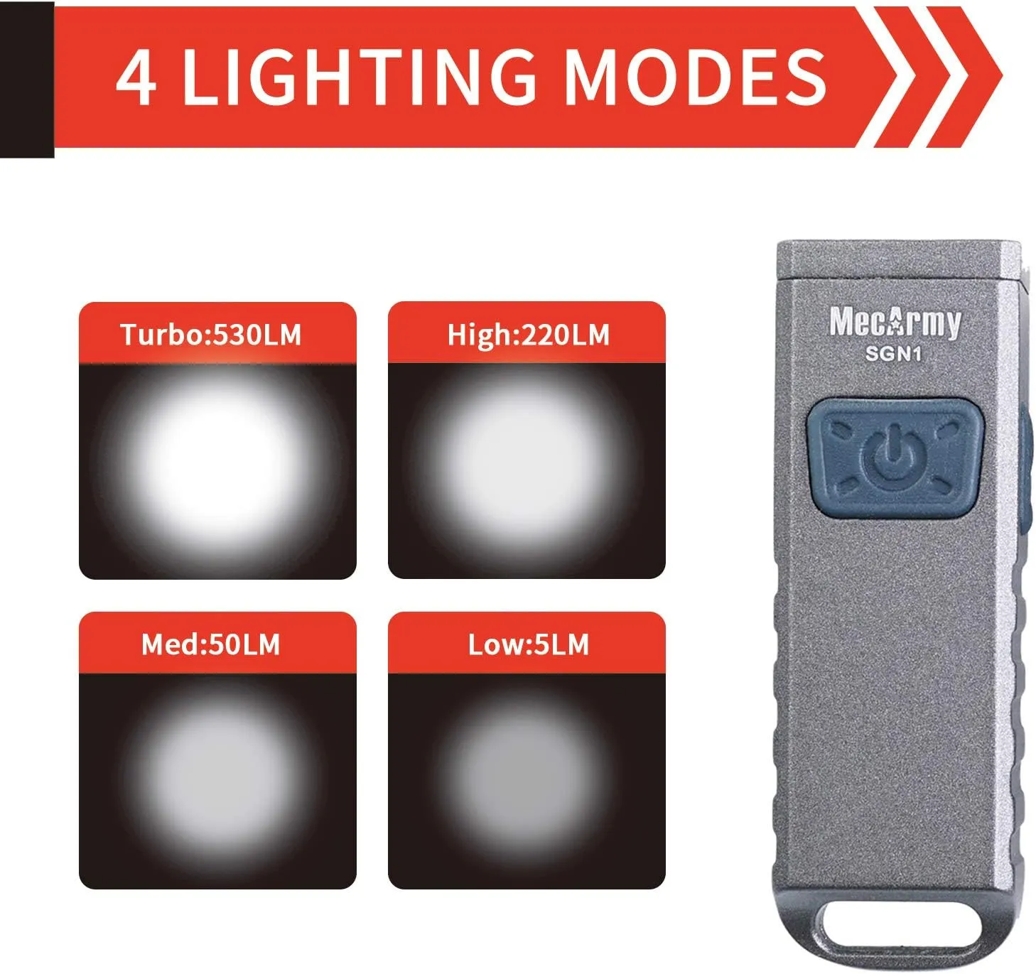 MecArmy SGN1 Mini USB Rechargeable Keychain EDC Flahlight, XP-G2 S5 LED with 530 Lumens, Four Lighting Modes Plus One Strobe Zinc Alloy EDC Keychain Light for Everyday Carry (Stonewashed)