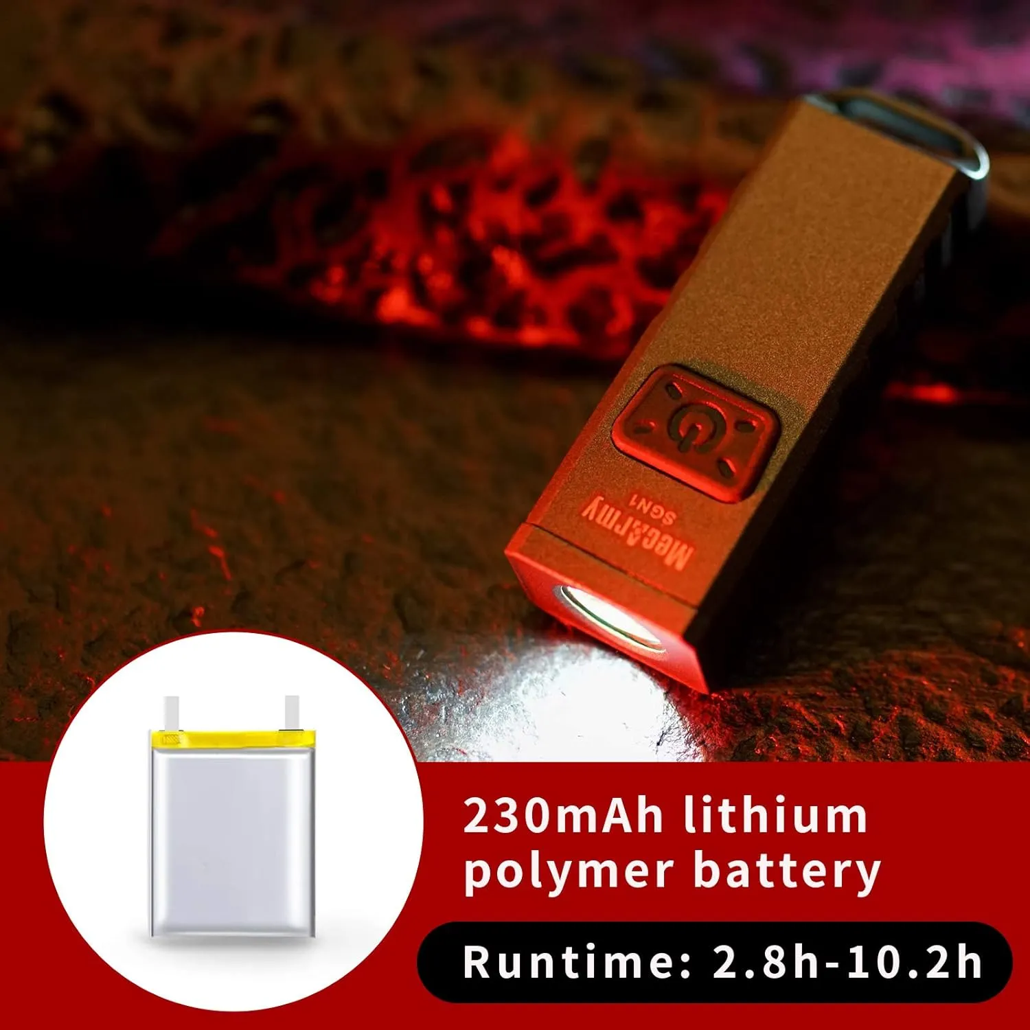 MecArmy SGN1 Mini USB Rechargeable Keychain EDC Flahlight, XP-G2 S5 LED with 530 Lumens, Four Lighting Modes Plus One Strobe Zinc Alloy EDC Keychain Light for Everyday Carry (Stonewashed)