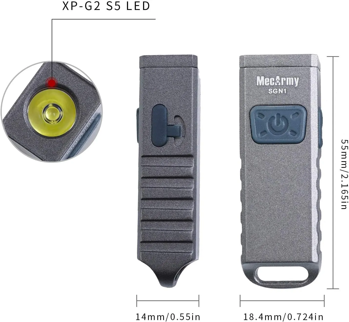 MecArmy SGN1 Mini USB Rechargeable Keychain EDC Flahlight, XP-G2 S5 LED with 530 Lumens, Four Lighting Modes Plus One Strobe Zinc Alloy EDC Keychain Light for Everyday Carry (Stonewashed)