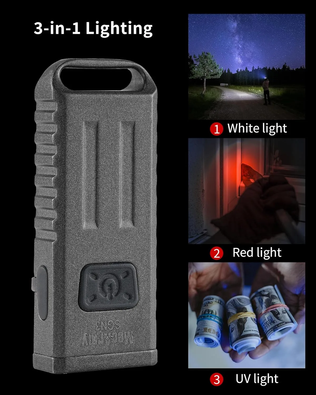 MecArmy SGN3 Mini Portable USB Rechargeable Multifunctional Keychain Flashlight|UV RED White Lights for Selectable| LED with 160 Lumens|Micro USB Recharge Designed for Everyday Carry (Tan)