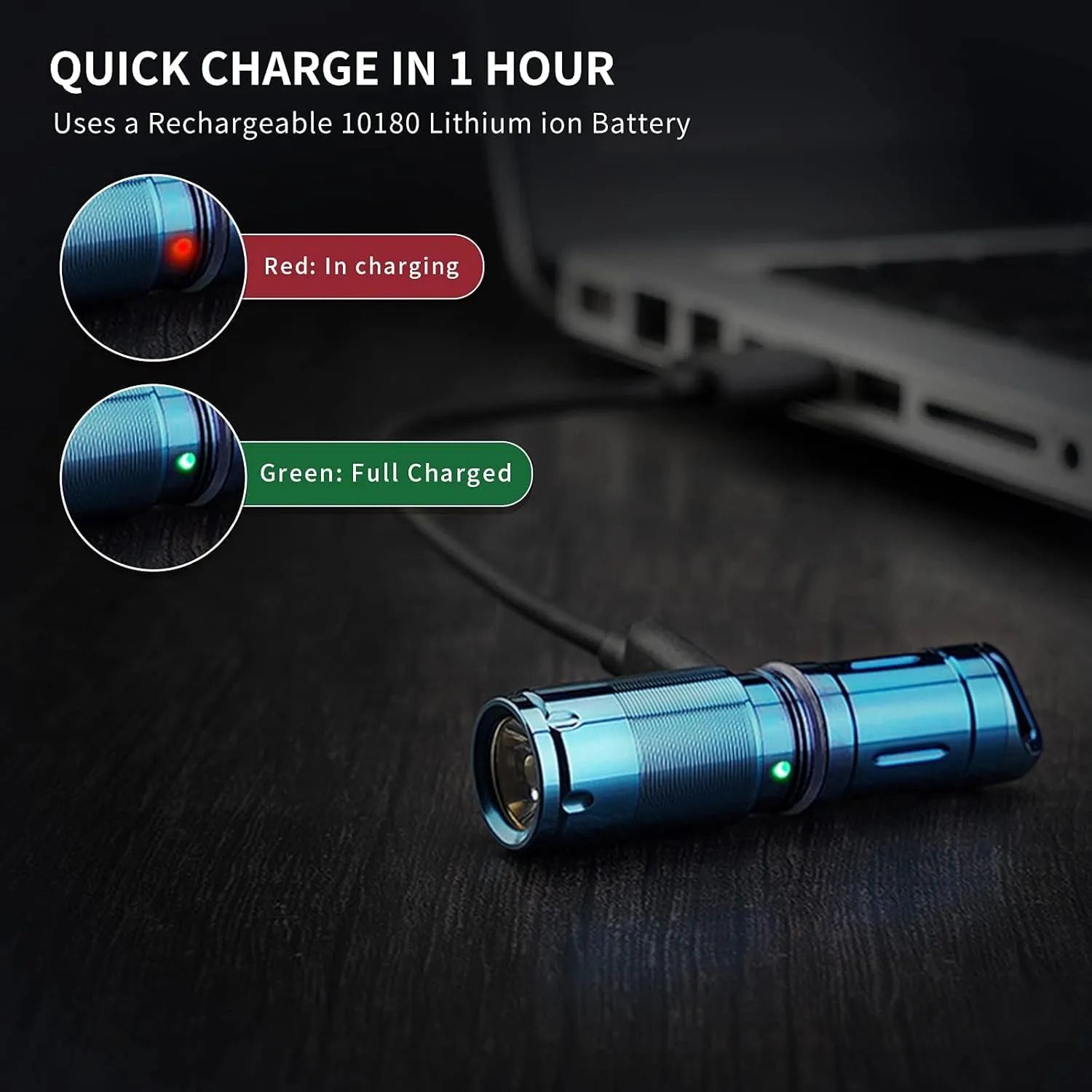 MecArmy X2S Stainless Steel LED Flashlight, Mini EDC Rechargeable Keychain Flashlight with Micro USB Charging, 10180 Battery 130 Lumens Outdoor Waterproof EDC Keychain Light (DLC Blue)