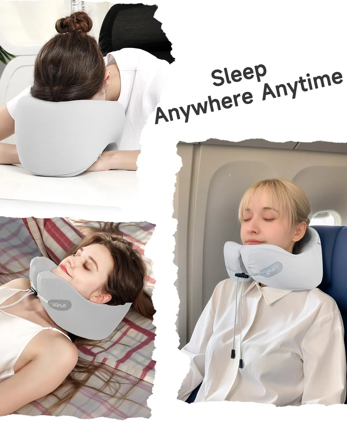 Memory Foam Neck Pillow for Traveling – Travel Pillow for Airplane, Long Flights, Cars, Office, Airplane Pillow with Eye Mask, Earplugs & Storage Bag (Gray)