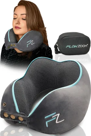Memory Foam Travel Pillow for Airplanes & Car Rides – Adjustable Airplane Pillow with 360° Chin and Neck Support for Comfy Naps, Extra-Soft Washable Neck Pillow Cover, Squeezy Mesh Bag – Grey