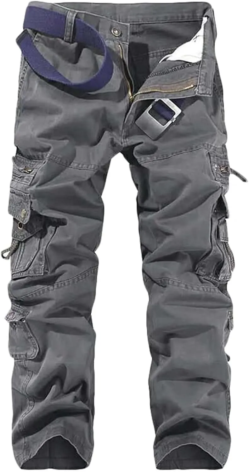 Men's Cotton Multi-Pockets Work Pants Tactical Outdoor Cargo Pants Hiking Trousers Rip-Stop Combat Pants
