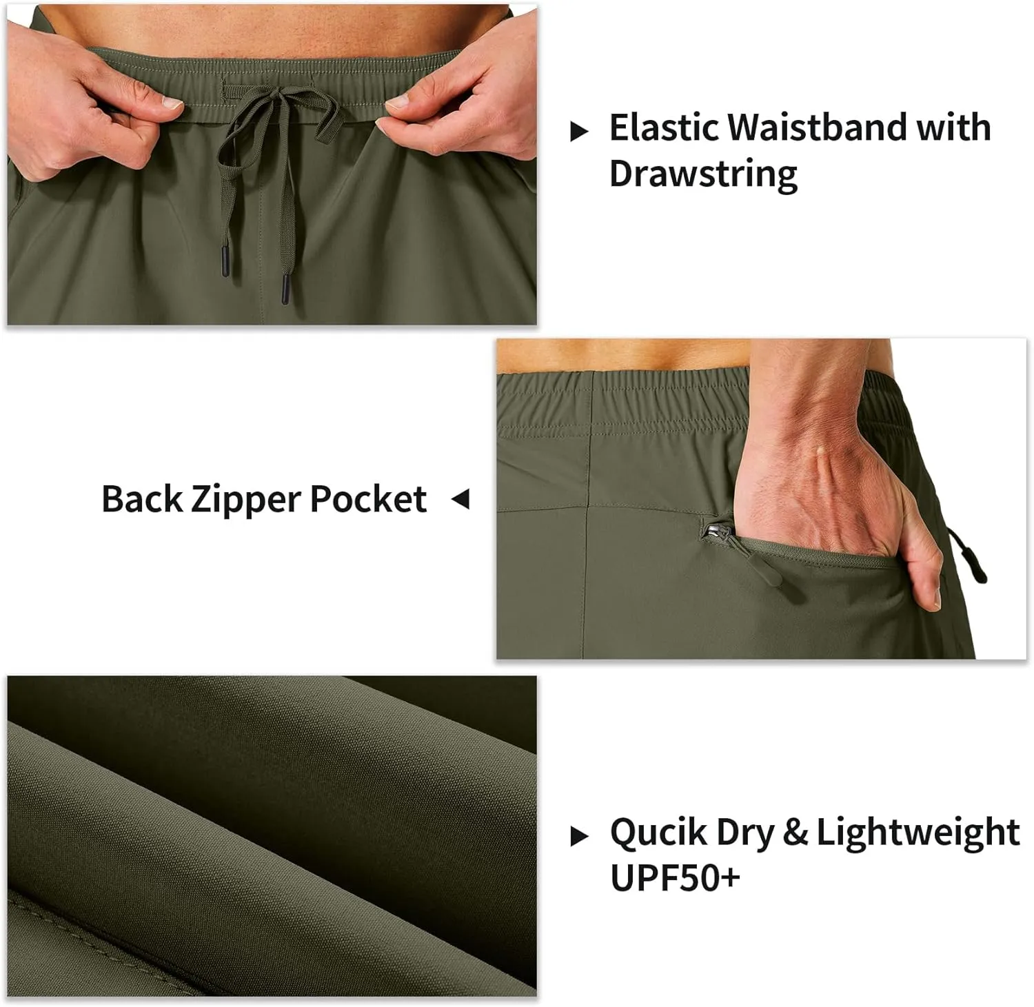 Men's Hiking Cargo Shorts Quick Dry Lightweight Summer Travel Shorts with Zipper Pockets for Camping Fishing Golf