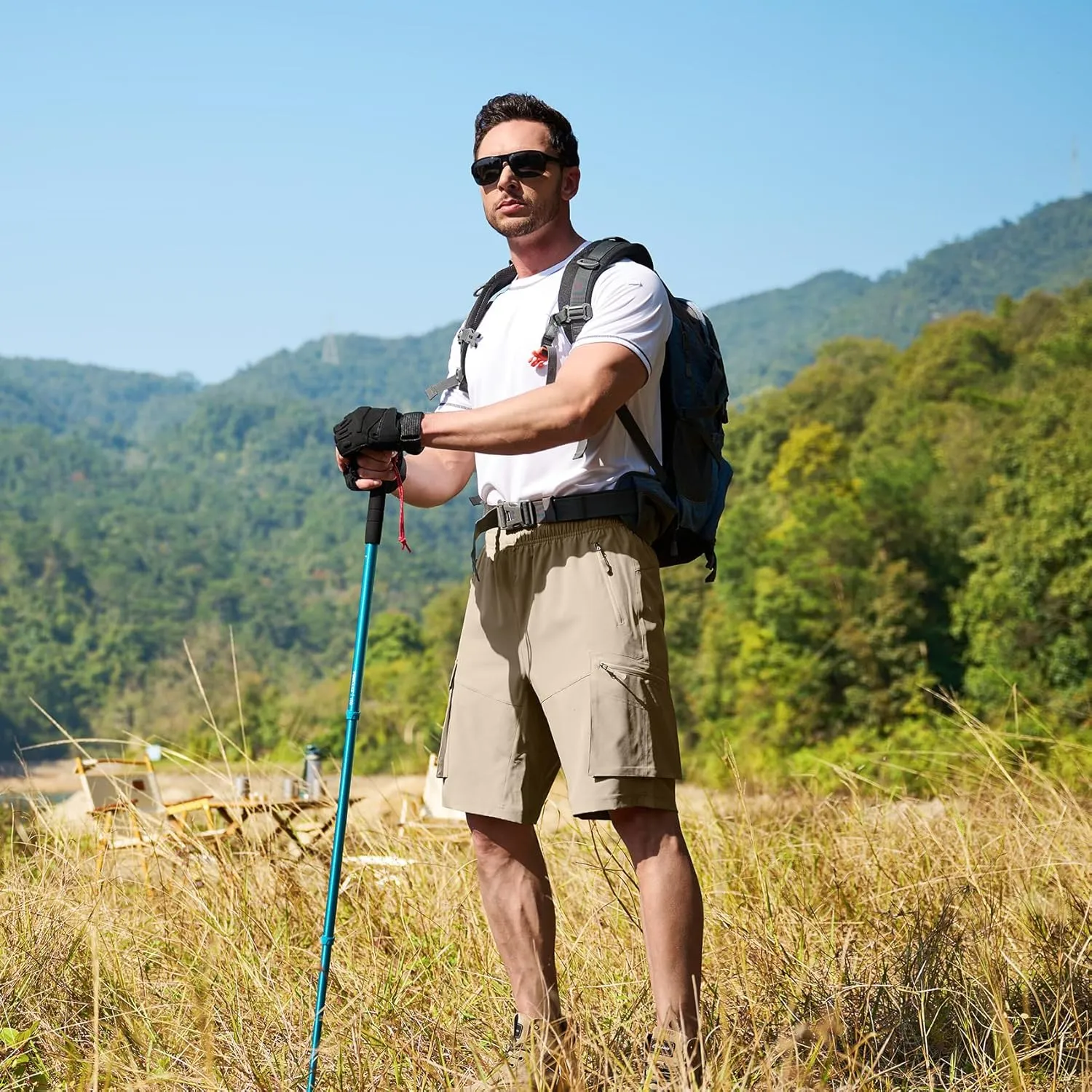 Men's Hiking Cargo Shorts Quick Dry Lightweight Summer Travel Shorts with Zipper Pockets for Camping Fishing Golf