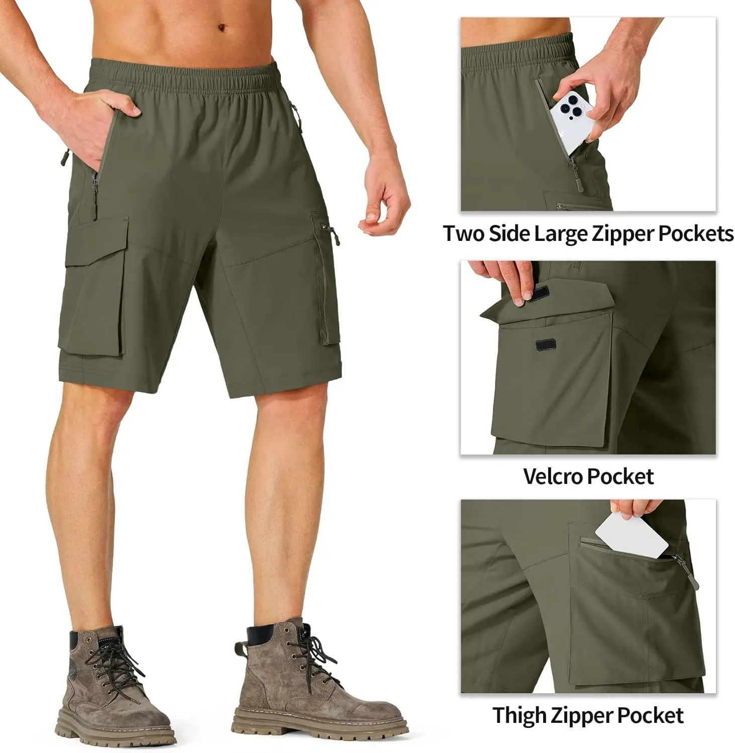 Men's Hiking Cargo Shorts Quick Dry Lightweight Summer Travel Shorts with Zipper Pockets for Camping Fishing Golf