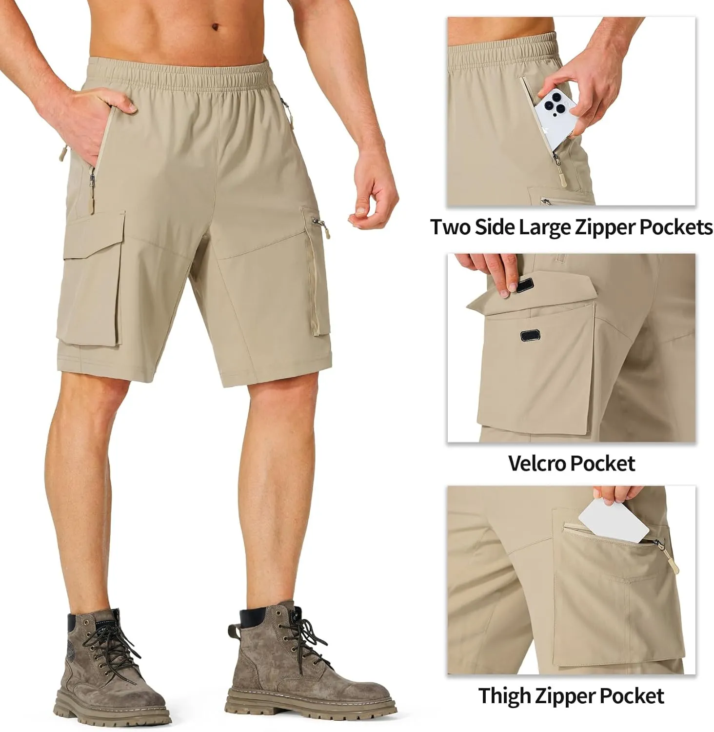 Men's Hiking Cargo Shorts Quick Dry Lightweight Summer Travel Shorts with Zipper Pockets for Camping Fishing Golf