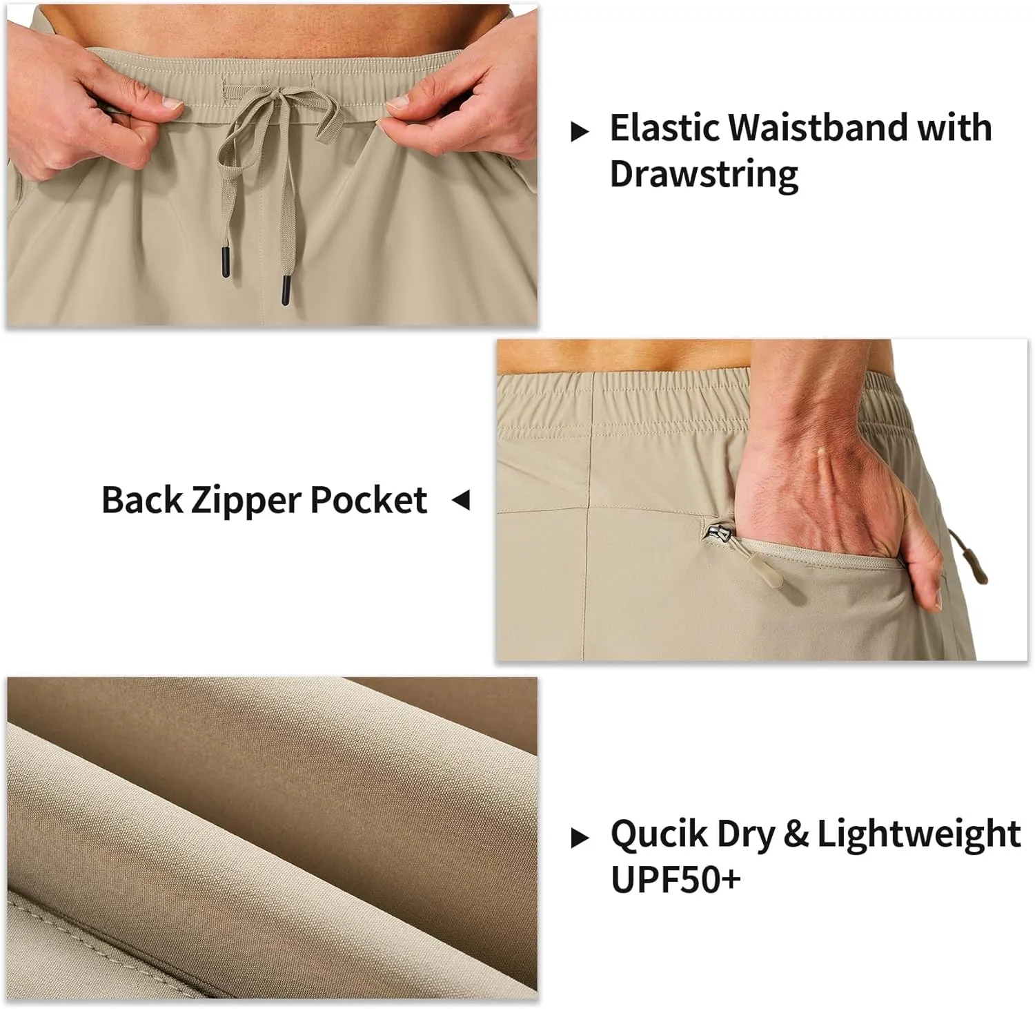 Men's Hiking Cargo Shorts Quick Dry Lightweight Summer Travel Shorts with Zipper Pockets for Camping Fishing Golf