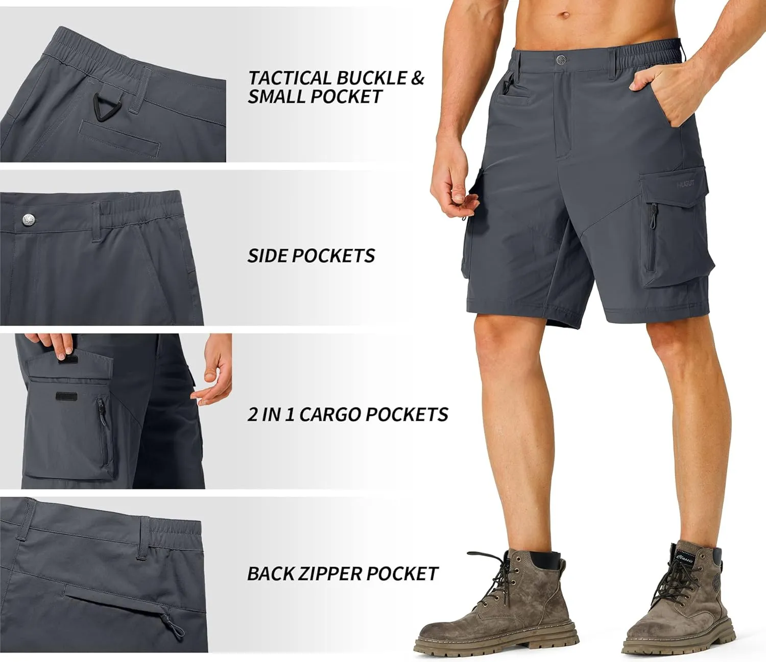 Men's Hiking Cargo Shorts Quick Dry Lightweight Travel Shorts with Multi Pockets for Fishing Camping Golf