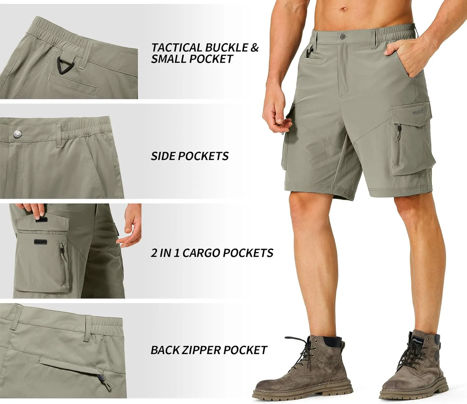 Men's Hiking Cargo Shorts Quick Dry Lightweight Travel Shorts with Multi Pockets for Fishing Camping Golf