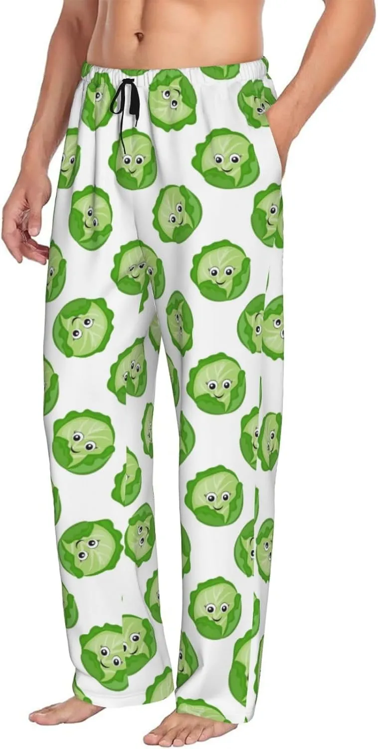 Mens Pajama Pants Bottoms with Pockets, bright cabbage cute eyes funny Comfort Pj Lounge Pants Soft Sleep Pants for Men Black