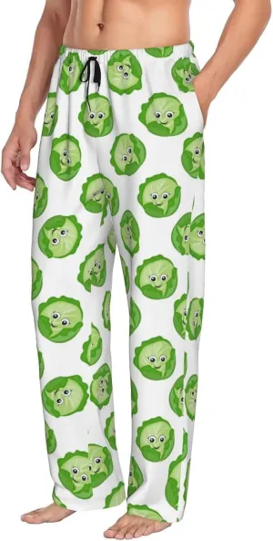 Mens Pajama Pants Bottoms with Pockets, bright cabbage cute eyes funny Comfort Pj Lounge Pants Soft Sleep Pants for Men Black