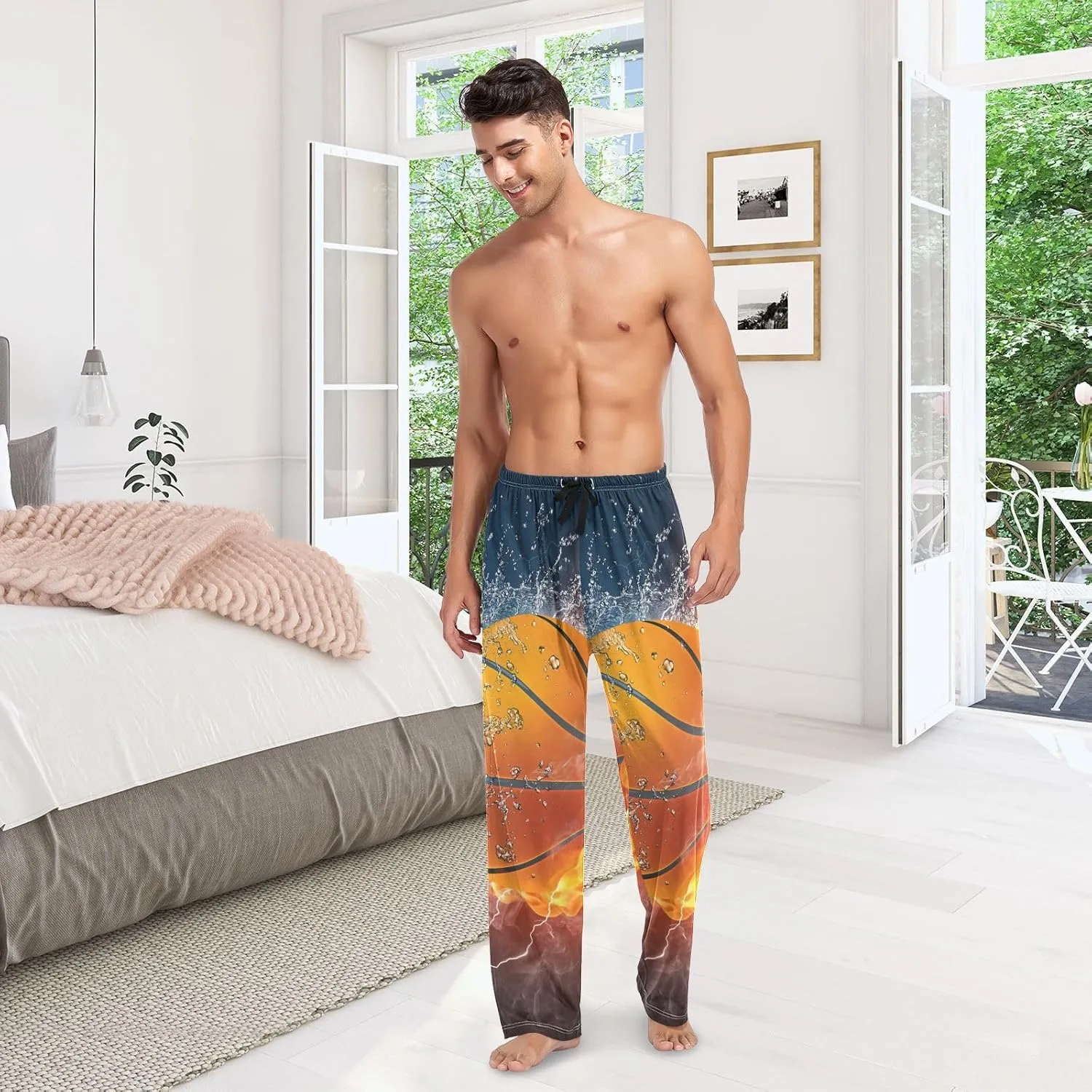 Mens Pajama Pants Lounge Pants Soft Long Sleep Pants Men Pajama Bottoms with Pockets, Small, White