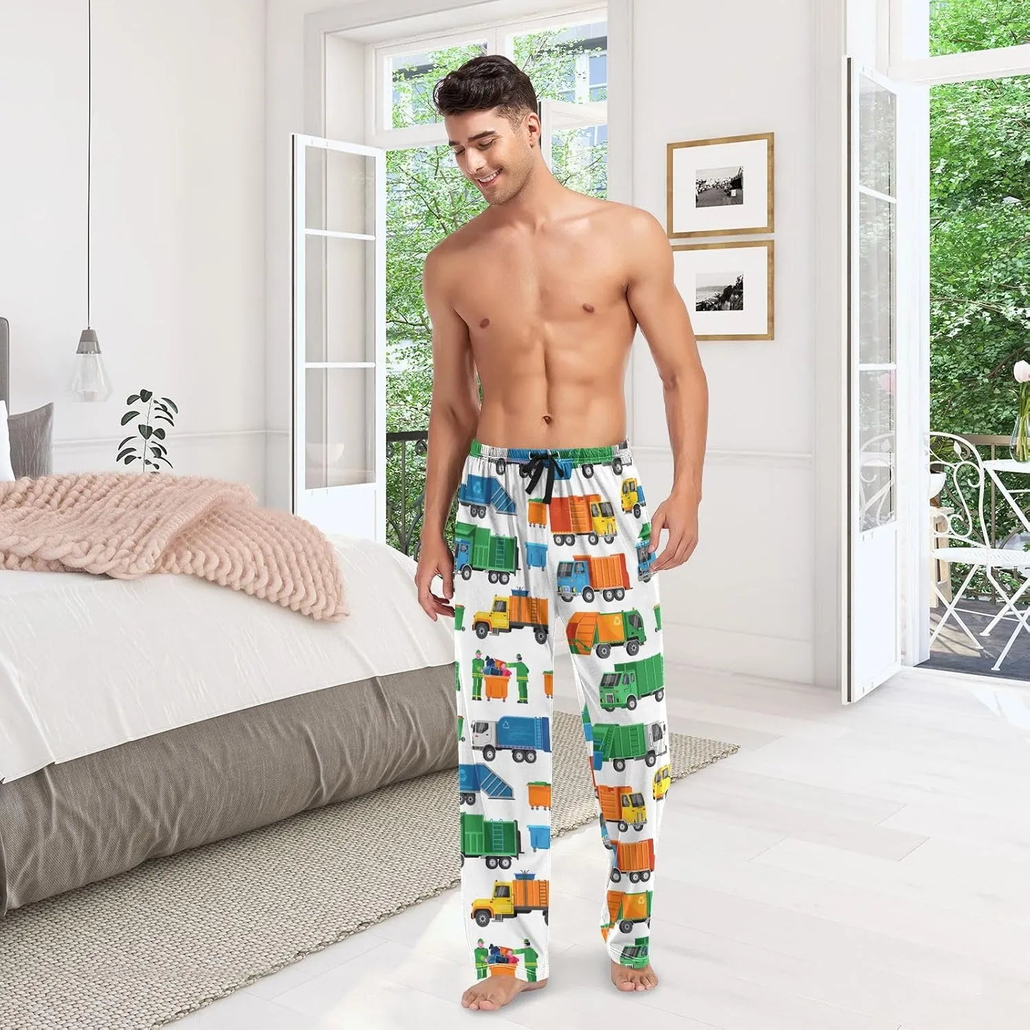 Mens Pajama Pants Lounge Pants Soft Long Sleep Pants Men Pajama Bottoms with Pockets, Small, White