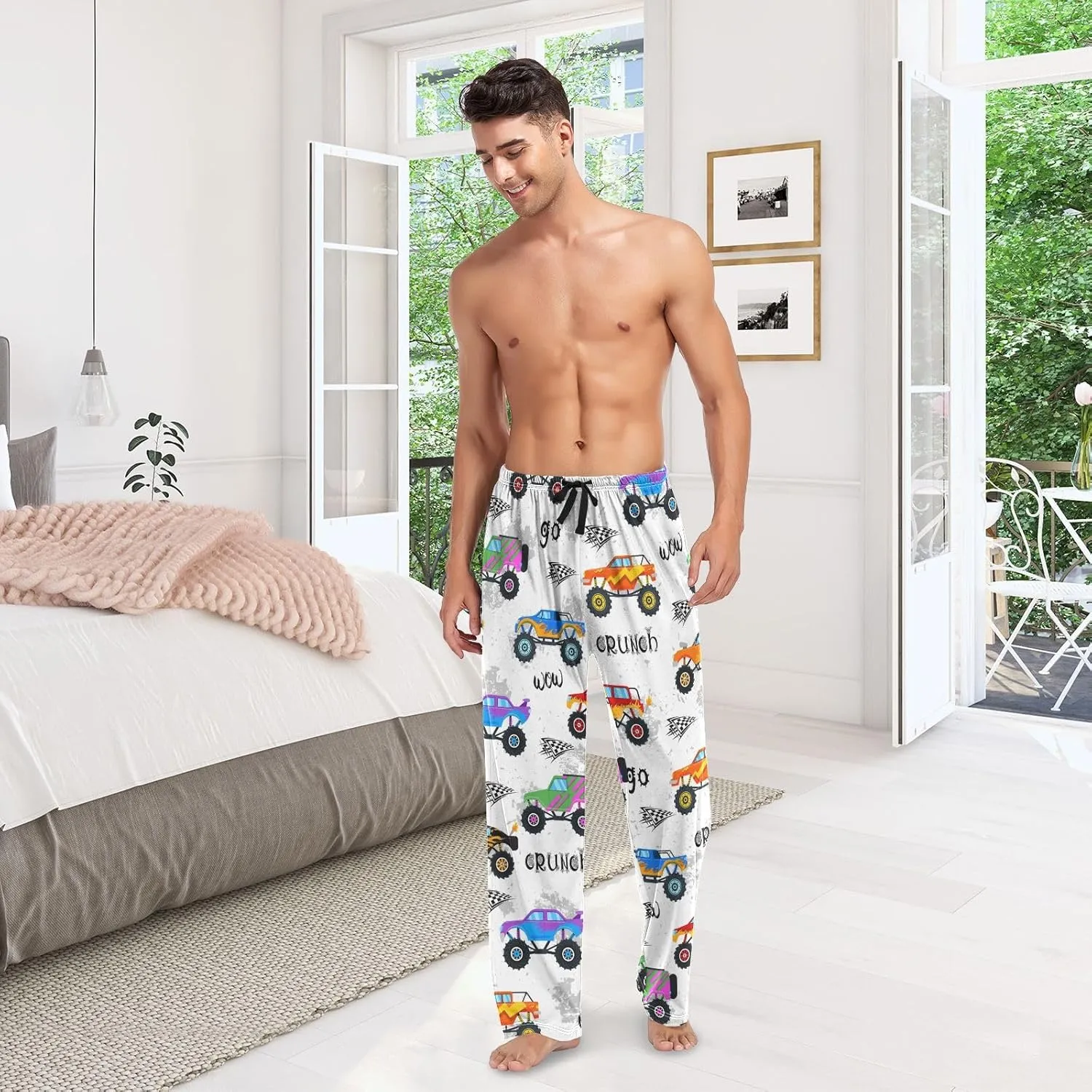 Mens Pajama Pants Lounge Pants Soft Long Sleep Pants Men Pajama Bottoms with Pockets, Small, White