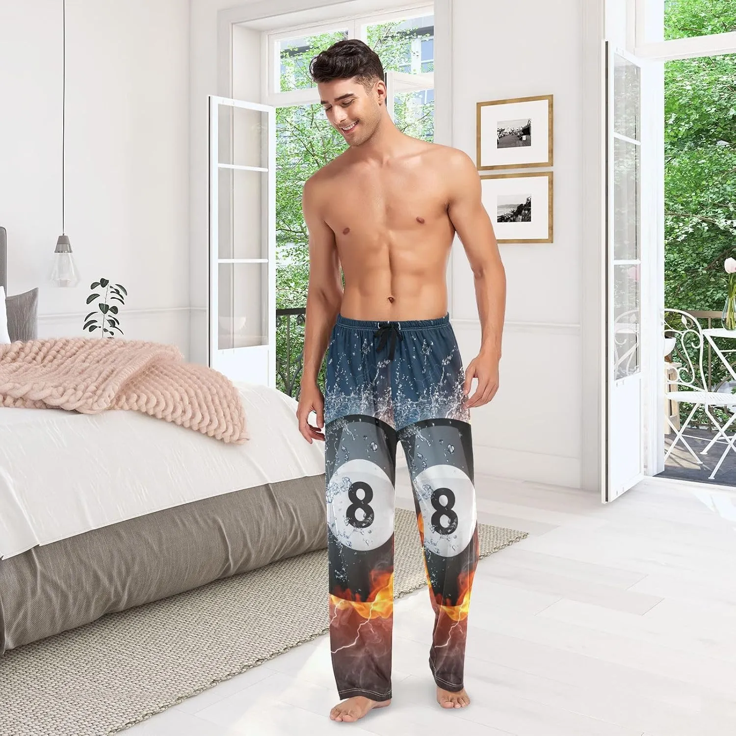 Mens Pajama Pants Lounge Pants Soft Long Sleep Pants Men Pajama Bottoms with Pockets, Small, White