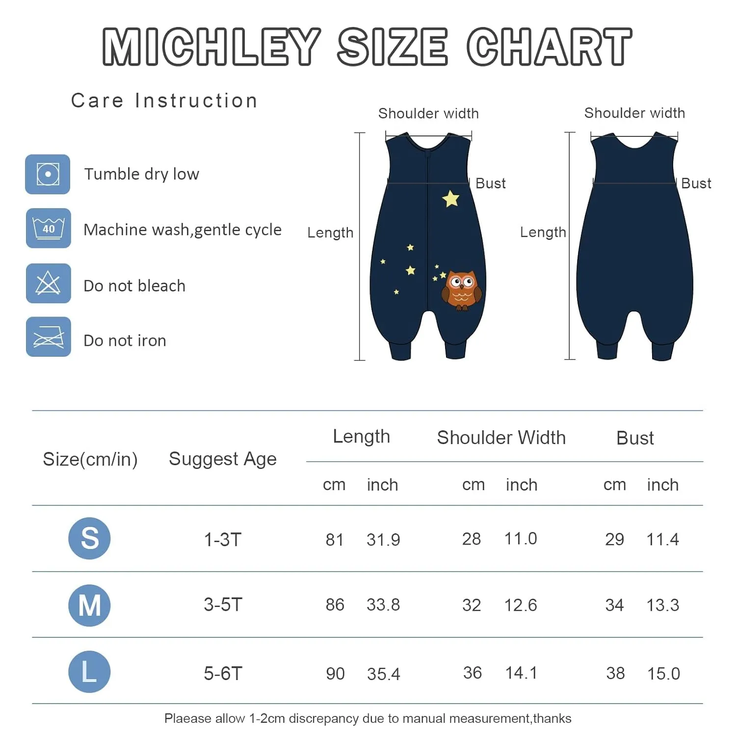 MICHLEY Toddler Sleeping Sack with Feet Newborn Infant Sleeveless Sleeping Bag 2-way Zipper Baby Wearable Blanket for Walkers,Dark Blue Owl,1-3T