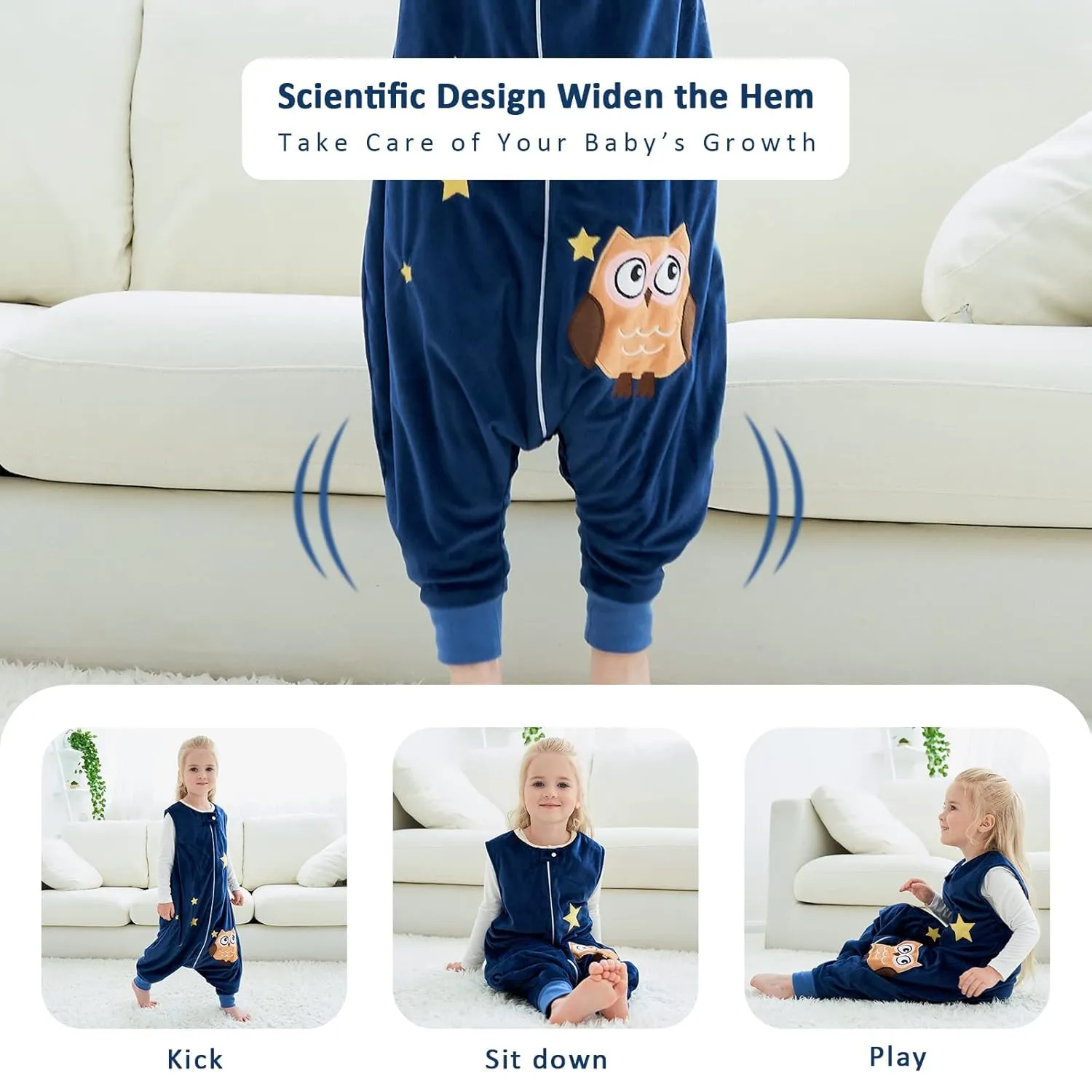 MICHLEY Toddler Sleeping Sack with Feet Newborn Infant Sleeveless Sleeping Bag 2-way Zipper Baby Wearable Blanket for Walkers,Dark Blue Owl,1-3T