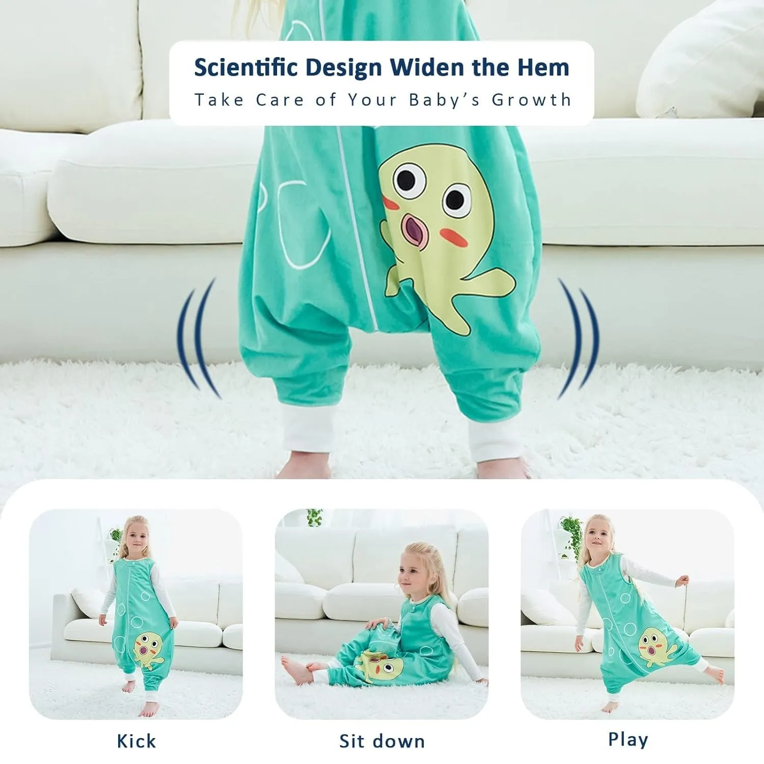 MICHLEY Toddler Sleeping Sack with Feet Newborn Infant Sleeveless Sleeping Bag 2-way Zipper Baby Wearable Blanket for Walkers,Green Octopus,5-6T