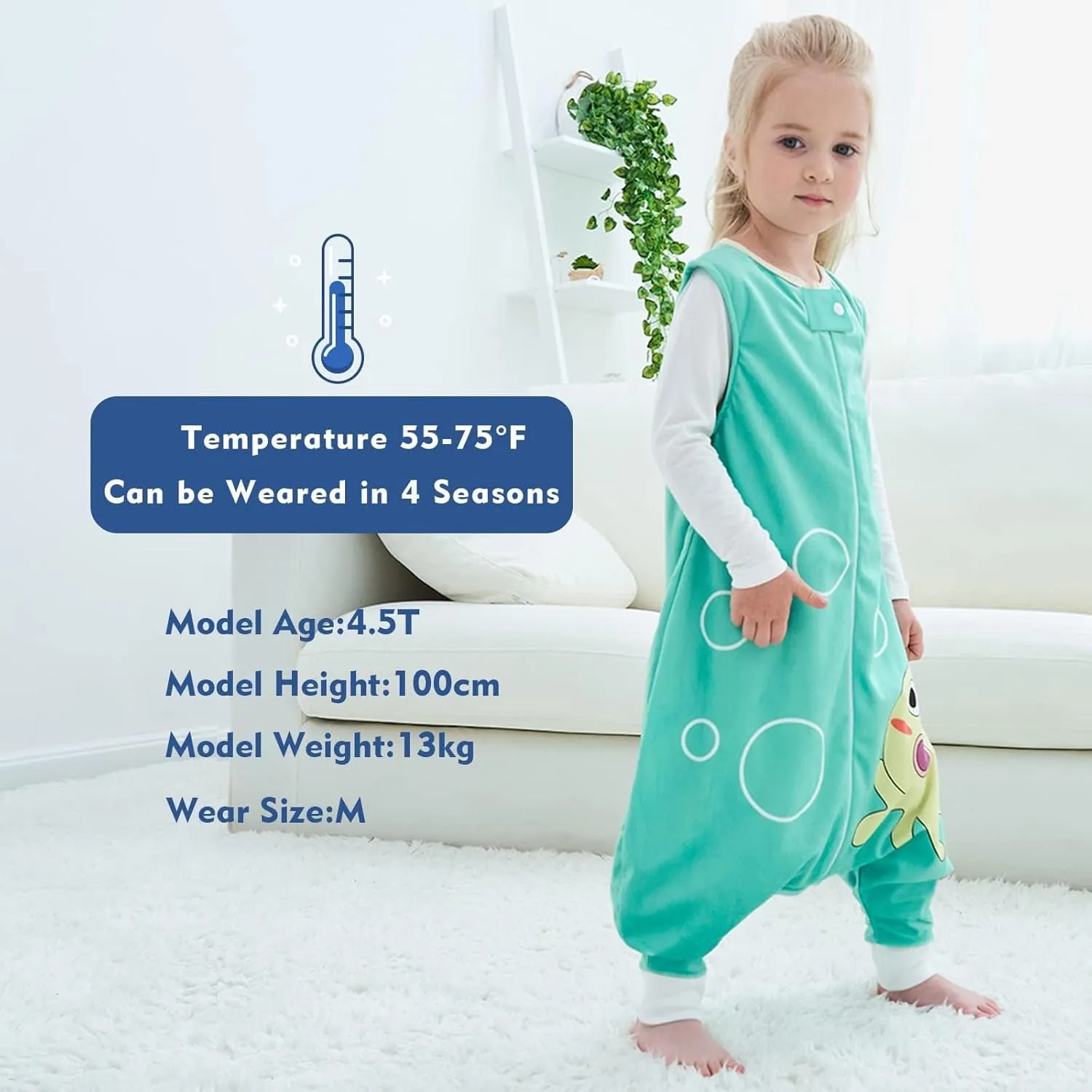 MICHLEY Toddler Sleeping Sack with Feet Newborn Infant Sleeveless Sleeping Bag 2-way Zipper Baby Wearable Blanket for Walkers,Green Octopus,5-6T