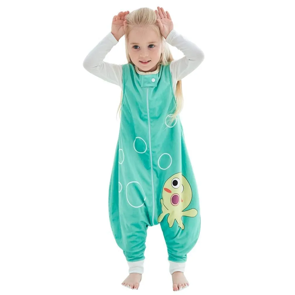 MICHLEY Toddler Sleeping Sack with Feet Newborn Infant Sleeveless Sleeping Bag 2-way Zipper Baby Wearable Blanket for Walkers,Green Octopus,5-6T