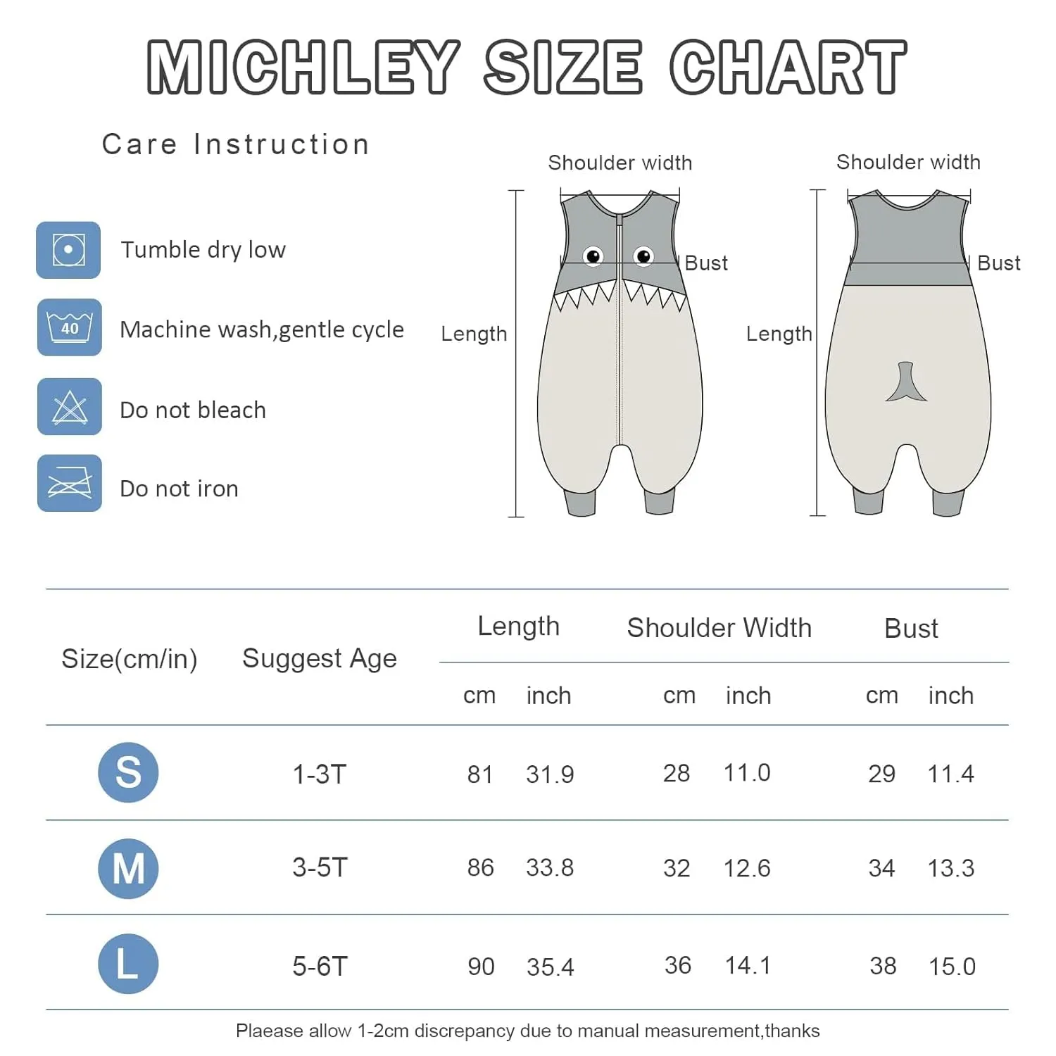 MICHLEY Toddler Sleeping Sack with Feet Newborn Infant Sleeveless Sleeping Bag 2-way Zipper Baby Wearable Blanket for Walkers,Grey Shark,1-3T