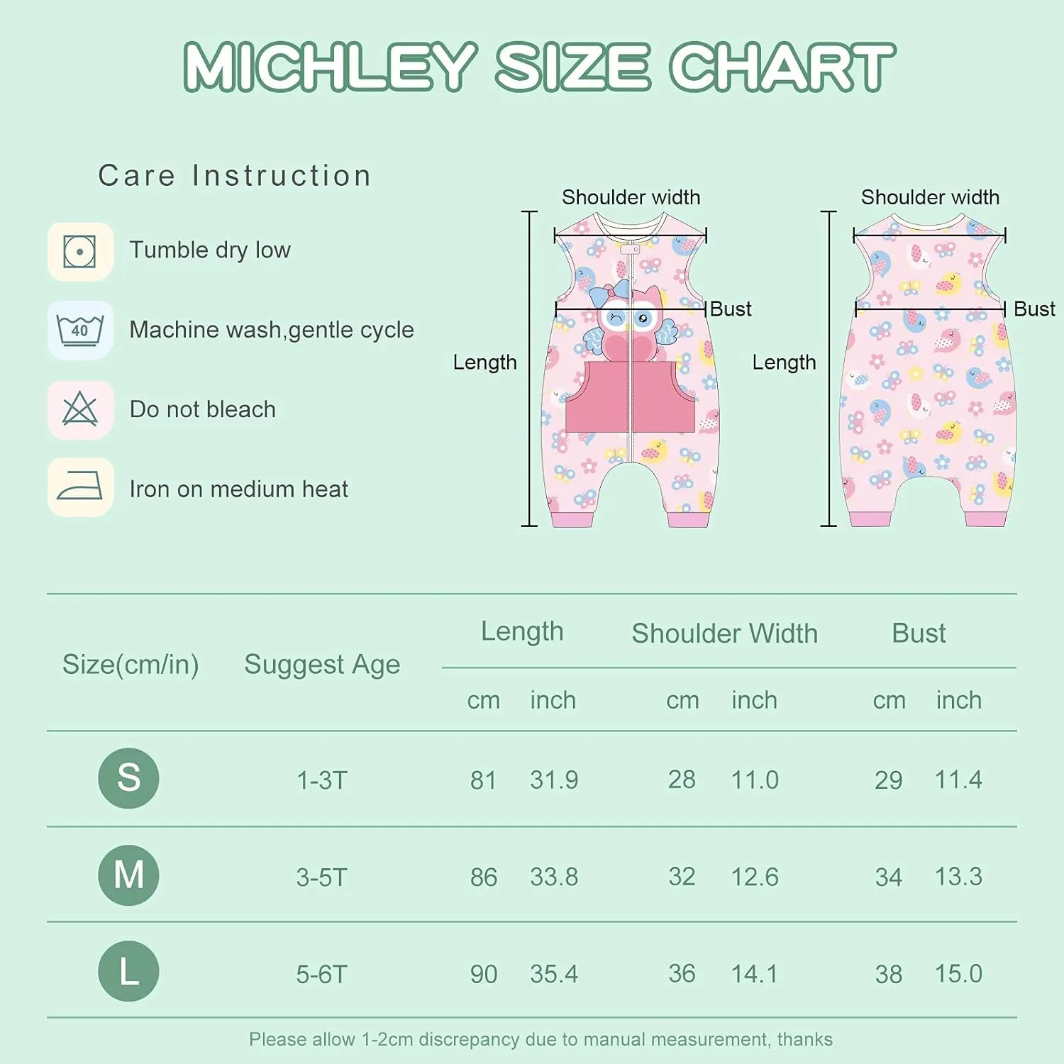 MICHLEY Unisex Baby Wearable Blanket Autumn Winter Toddler Sleeveless Sleeping Bag with Feet,Owl,1-3T