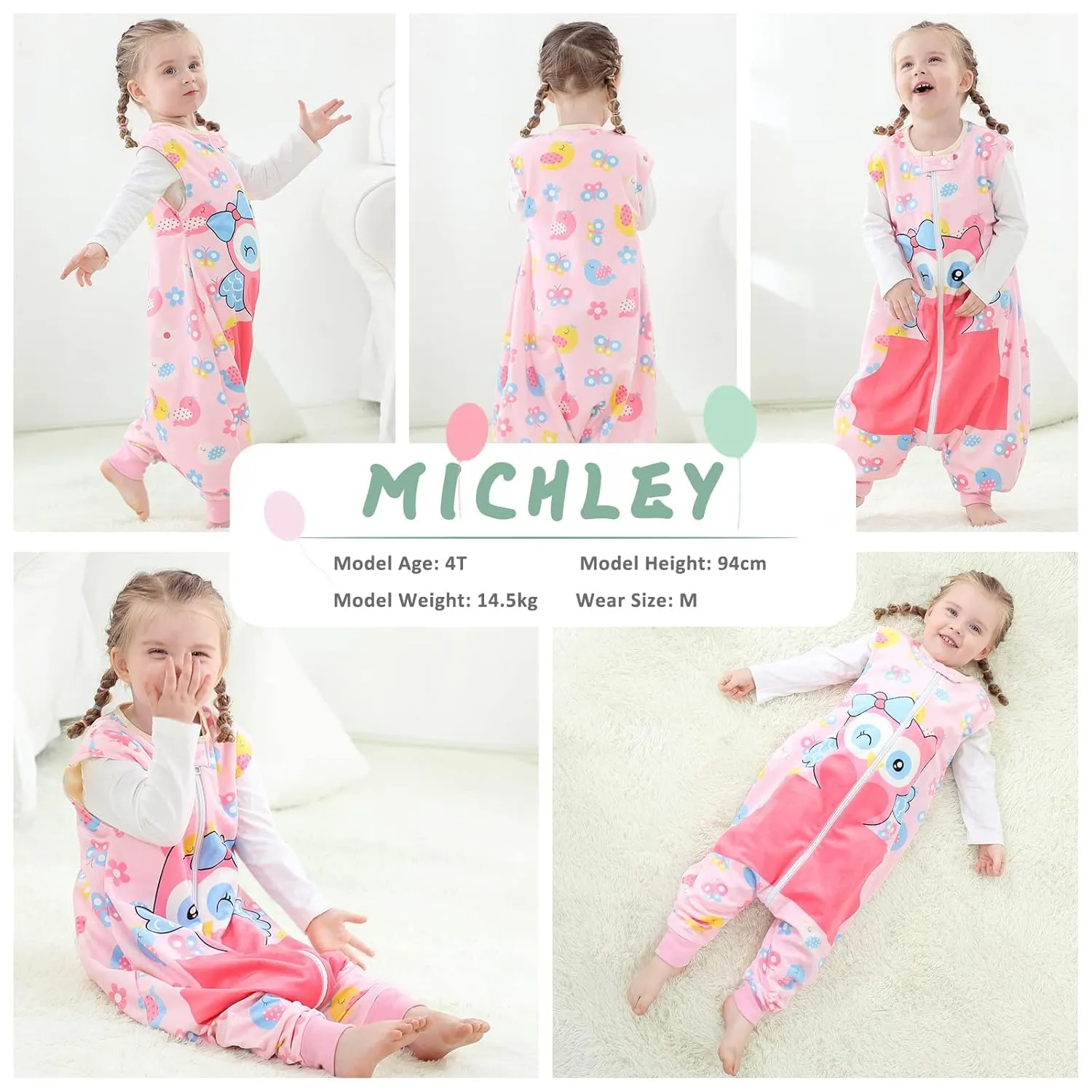 MICHLEY Unisex Baby Wearable Blanket Autumn Winter Toddler Sleeveless Sleeping Bag with Feet,Owl,1-3T