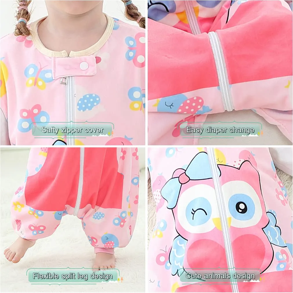 MICHLEY Unisex Baby Wearable Blanket Autumn Winter Toddler Sleeveless Sleeping Bag with Feet,Owl,1-3T