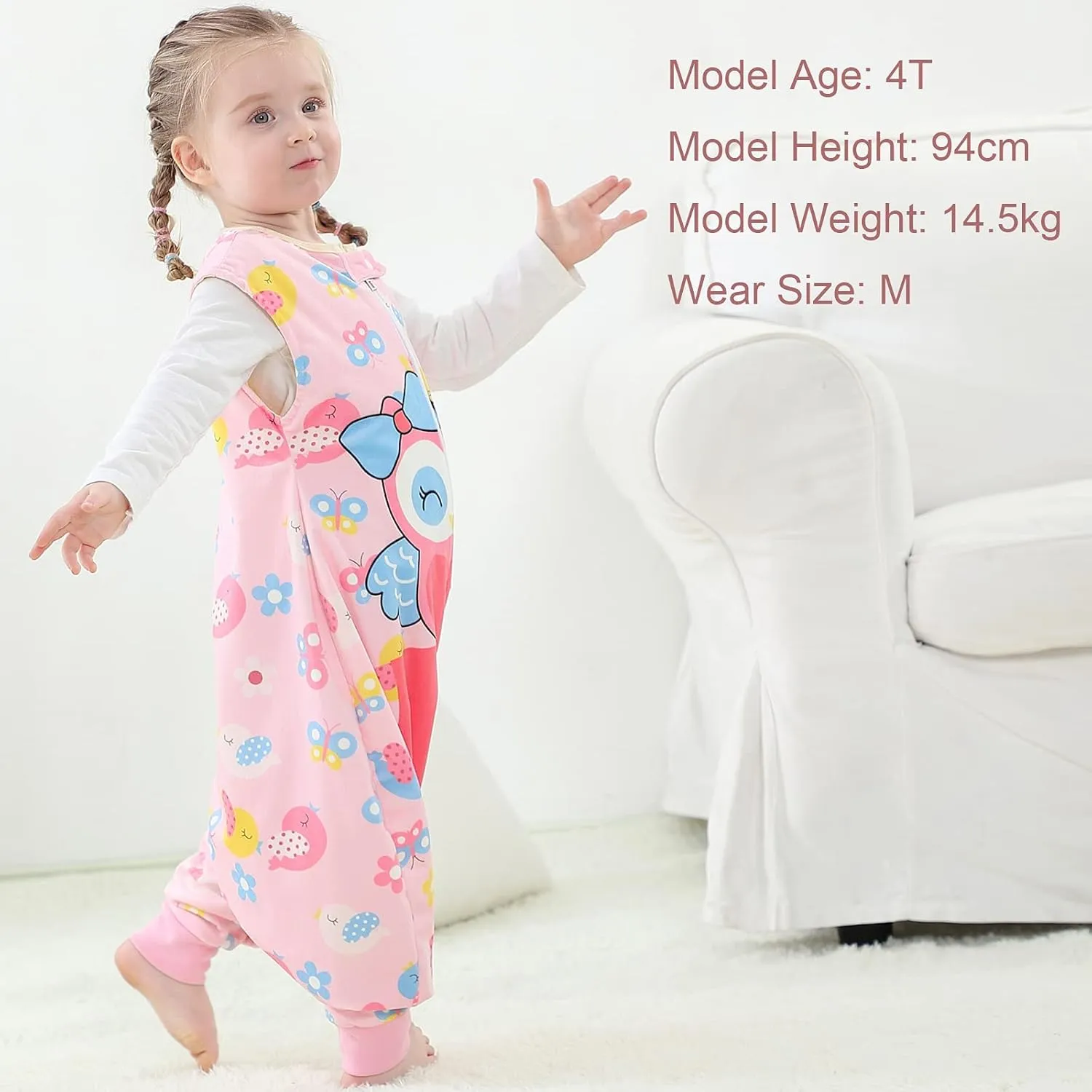 MICHLEY Unisex Baby Wearable Blanket Autumn Winter Toddler Sleeveless Sleeping Bag with Feet,Owl,1-3T