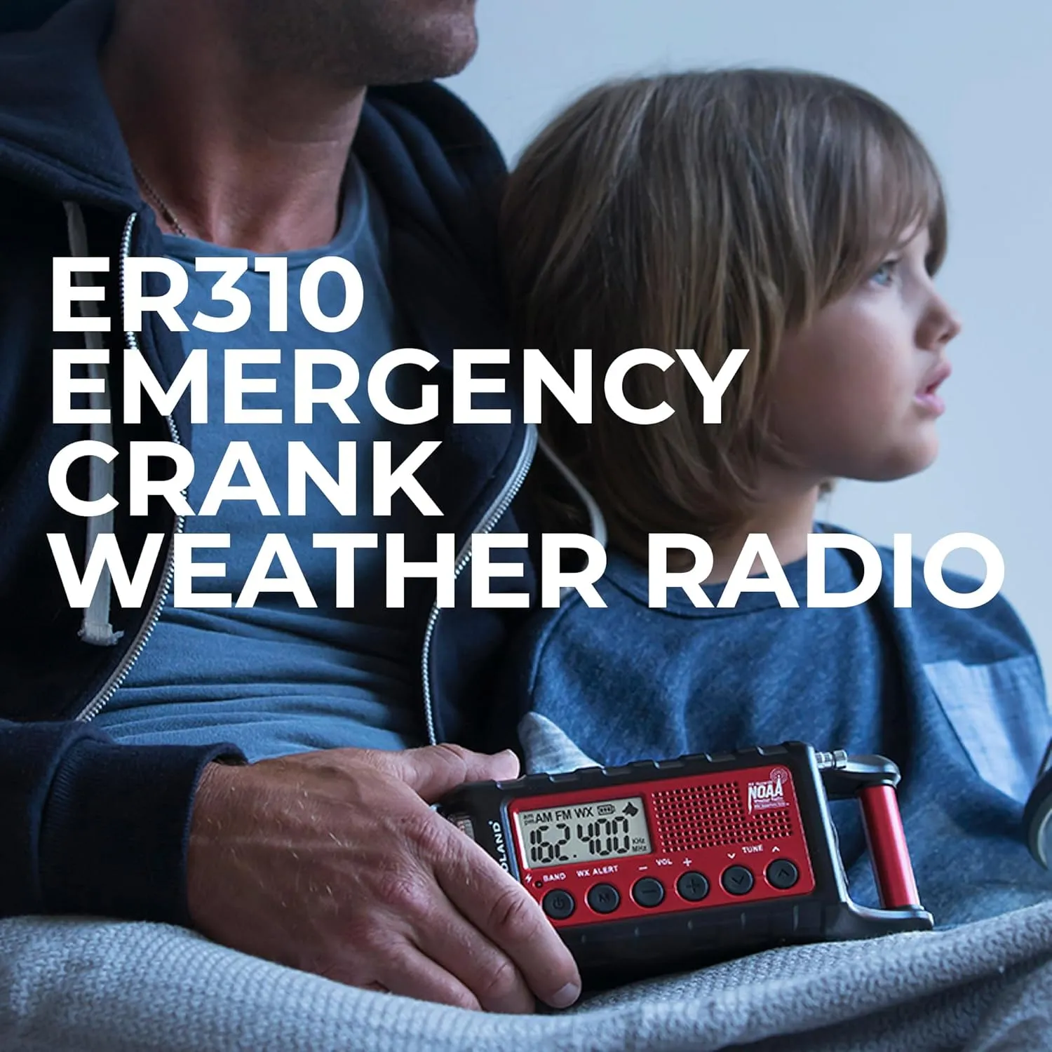 Midland - ER310, Emergency Crank Weather AM/FM Radio - Multiple Power Sources, SOS Emergency Flashlight, Ultrasonic Dog Whistle, & NOAA Weather Scan   Alert (Red/Black)