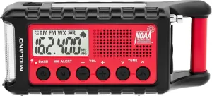 Midland - ER310, Emergency Crank Weather AM/FM Radio - Multiple Power Sources, SOS Emergency Flashlight, Ultrasonic Dog Whistle, & NOAA Weather Scan   Alert (Red/Black)