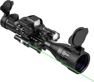 MidTen 4-12x50 AO Tactical Rifle Scope Dual Illuminated Optics & Illuminated Sight 4 Holographic Reticle Red/Green Dot Sight & Laser Sight & 5 Levels Brightness Flashlight